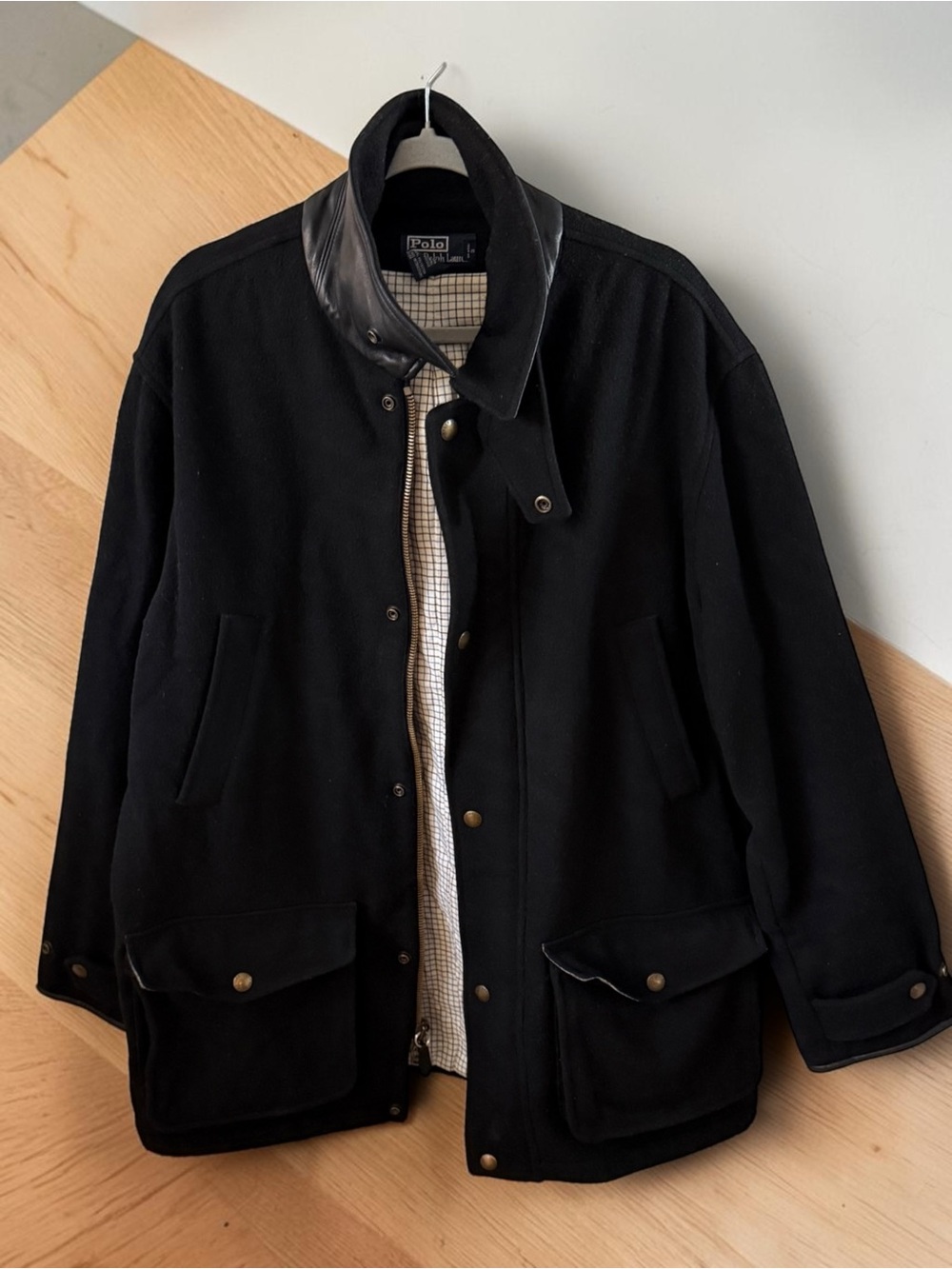 Vintage Polo by Ralph Lauren Checkered Wool Jacket in Black Size Large